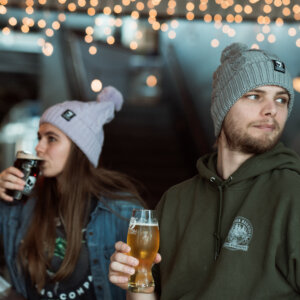 Ghostfish Logo'd Cable Knit Pom Beanie (2 Color Options)